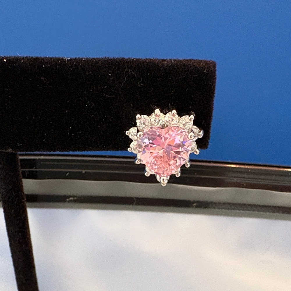 Pretty Bird Pink Heart Crystal Halo Stud Earrings